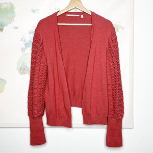 Soft Surroundings Sweater Red Pink Large Open Knit Hollyhock Cropped Cardigan